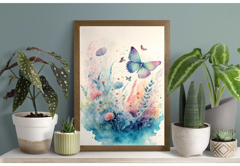 Watercolor Butterfly and Flower Wall Art, Butterflies and Wildflowers ...
