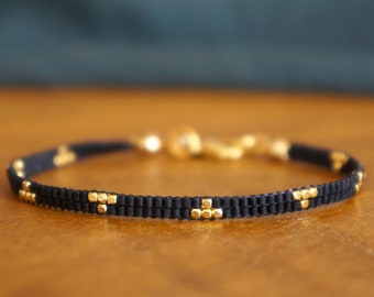 Miyuki dainty beaded bracelet with square gold plated beads - fine beaded bracelet - bead loom bracelet - miyuki delica bracelet