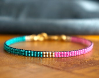 Neon pink green Miyuki beaded bracelet - Miyuki bracelet - fine beaded bracelet neon gold - multicolor beaded bracelet - boho style bracelet