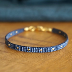 Handmade Miyuki dainty beaded bracelet with square gold plated beads - beadloom bracelet gold beads - bohemian bracelet