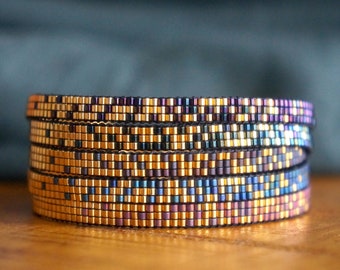 Fall colors gradient ombre bracelet with gold Miyuki delica beads - gift bracelet Miyuki beads - beadloom bracelet - personalized bracelet