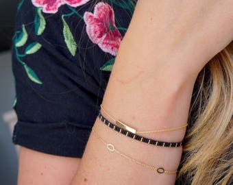 Dainty black & gold miyuki bracelet - beadloom bracelet miyuki delica - boho style bracelet - layering bracelet gold - gold beaded bracelet