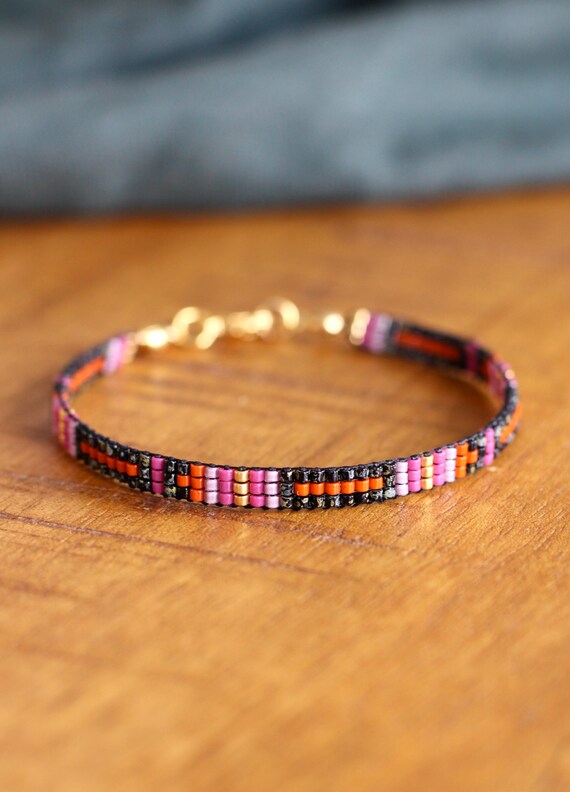Orange and Pink Miyuki Beaded Bracelet Miyuki Bracelet Fine Beaded