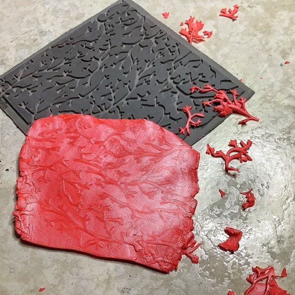 Plaque de texture Corail pour pâte polymère fabrication de bijouxmica shift, Sutton slice, Mokume gane