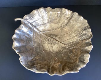 Large Gingko Leaf heavy gold tone metal bowl, vintage