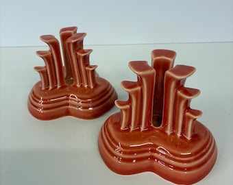 Fiesta Tripod Candle Holders, pair, persimmon, vintage