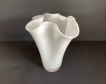 White art glass handkerchief vase, vintage