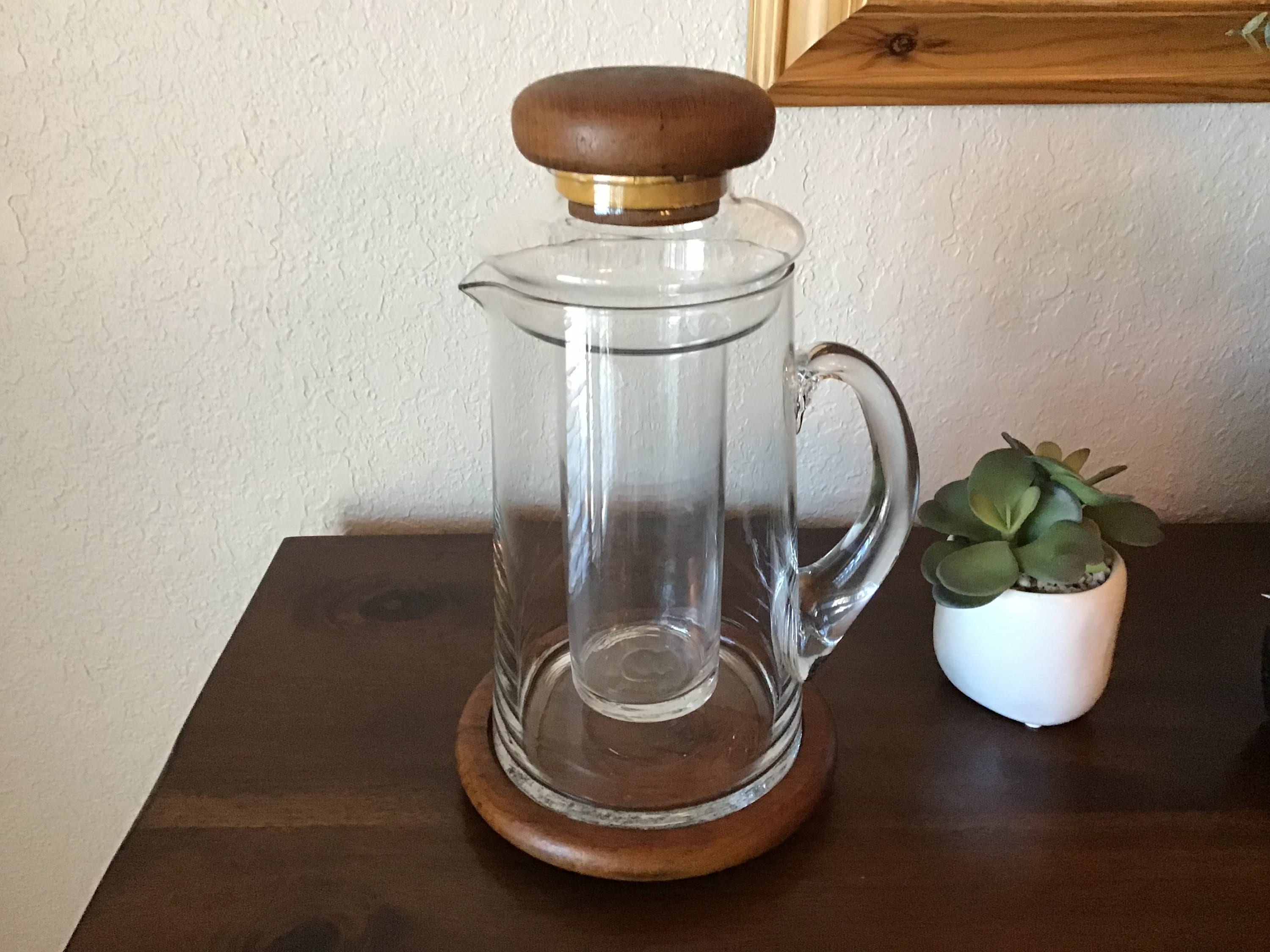 Winsome Wood Glass Pitcher With Chiller Insert, Teak Lid and