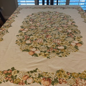 Vintage peaches,fruit and floral cotton tablecloth, 51” x 61” rectangle