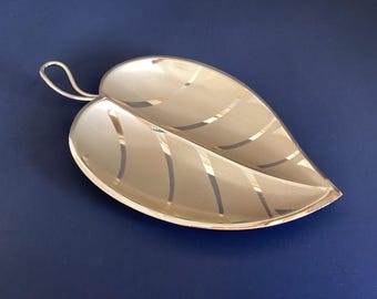 Vintage brass leaf shaped bowl, Modern Brass, made in Japan