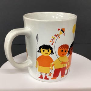 Vintage 1969 Holt-Howard ceramic mug - Children of the World Mod Design HH 7684