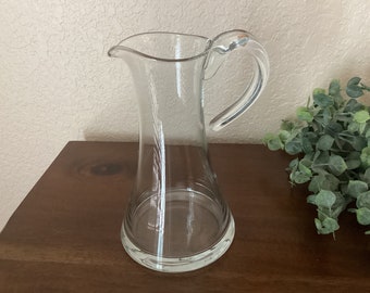 Mcm clear glass pitcher heavy base Danish modern design 16 ounce capacity vintage