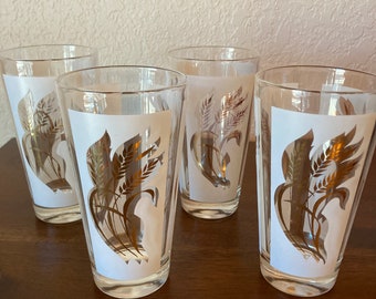 Vintage MCM golden wheat glass tumblers, set of 4
