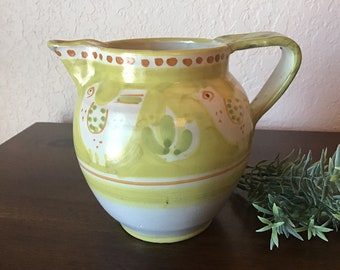 CAS Vietri pottery pitcher jug Campagna-Chicken chartreuse orange dots made in Italy vintage