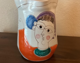 Desimone large pottery pitcher, woman with baloon, 64/6, signed, Italy, vintage