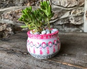 breast cancer art, pink ribbon planter, survivor gift, succulents, succulent pot, cancer awareness, fight like a girl, cancer encouragement