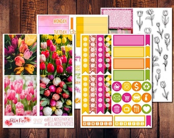 Tulip Flowers Photo Mini Planner Kit PP Weeks Inspired, Spring  Planner Stickers, Happy Planner Sticker, Planner Sticker, Floral SP607