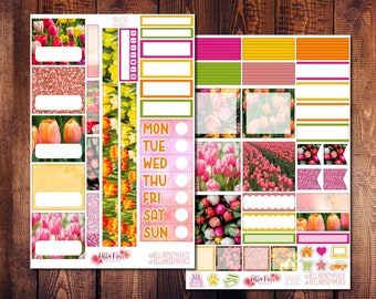 Tulip Flowers Academic Planner Kit, Spring Planner Sticker, Student/Teacher Planner Stickers, Sticker, Spring Floral Stickers SP607