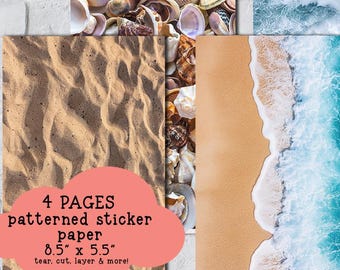 Beach Day Patterned Sticker Paper, Junk Journaling, Set of 4 (A5 5.5" x 8.5")