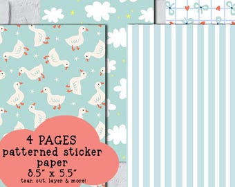 Silly Goose Sticker Paper, Junk Journaling, Spring Scrapbooking Paper (Set of 4 A5 5.5" x 8.5" Sheets)