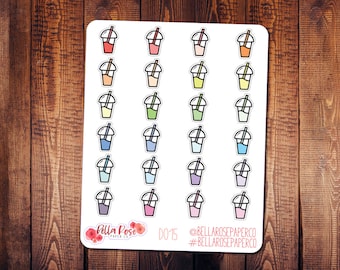 Cold Drink Doodle Icon Planner Stickers, Smoothie Stickers, Doodle Icon Stickers, for use in Erin Condren Planner, Iced Coffee Stickers D015