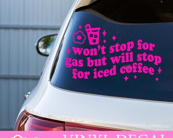 Will Stop For Iced Coffee Vinyl Decal, Custom Vinyl Decal, Funny Sticker, Iced Coffee Vinyl Decal Sticker
