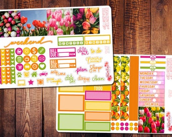 Tulip Flowers Photo Mini Happy Planner Kit, Flower Planner Sticker, Happy Planner Sticker, Sticker, Floral Planner Sticker Kit SP607