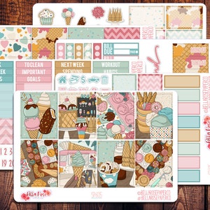 Kit d'autocollants pour agenda de magasin de crème glacée, à utiliser dans les agendas Erin Condren, autocollant Happy Planner, autocollants d'été, autocollants de crème glacée SP605