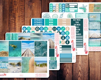 Beach Photo Planner Sticker Kit, for use in Erin Condren Life Planners, Happy Planner Sticker Kits, Beach, Summer Planner Stickers SM002