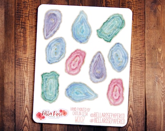 Geodes Hand Painted Watercolor Planner Stickers, Planner Stickers, for use in Erin Condren Planners, Happy Planner Sticker W007