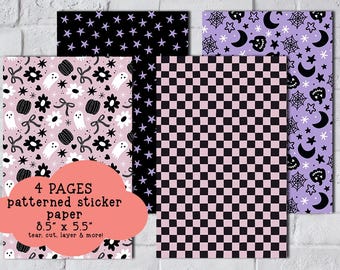 Ghouls Night Out Halloween Patterned Sticker Paper, Halloween Junk Journaling, Set of 4 (A5 5.5" x 8.5")