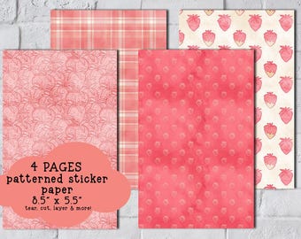 Berries & Cream Sticker Paper, Junk Journaling, Patriotic Scrapbooking Paper (Set of 4 A5 5.5" x 8.5" Sheets)