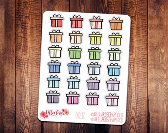 Gift Doodle Icon Planner Stickers, Birthday Stickers, Doodle Icon Stickers, for use in Erin Condren Planner, Birthday Gift Stickers D012