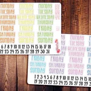 Marker Font Date Covers/Days Of The Week Planner Stickers, Stickers, Erin Condren Inspired Planner Stickers, Happy Planner Stickers, B051