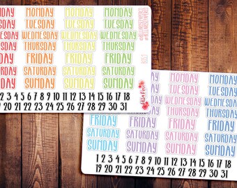 Marker Font Date Covers/Days Of The Week Planner Stickers, Stickers, Erin Condren Inspired Planner Stickers, Happy Planner Stickers, B051