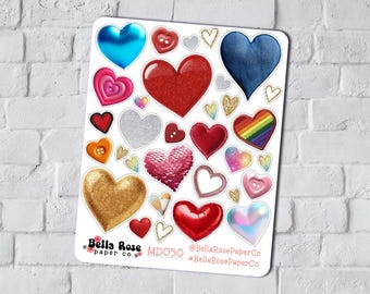 Mixed Media Hearts Planner Stickers, Journal Stickers, Ephemera, Junk Journal Stickers MD050
