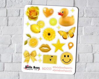 Yellow Aesthetic Ephemera Stickers, Journal Stickers, Junk Journal MD053