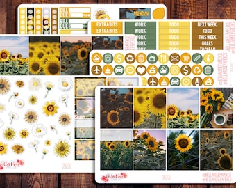 Sunflower Photo Planner Sticker Kit, for use in Erin Condren Life Planner, Happy Planner Sticker Kit, Summer Kit, Sunflower Stickers SM206