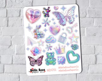 Holographic Ephemera Stickers, Journal Stickers, Y2K, Junk Journal Stickers MD051