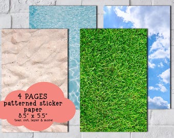 Summer Afternoon Patterned Sticker Paper, Junk Journaling, Set of 4 (A5 5.5" x 8.5")