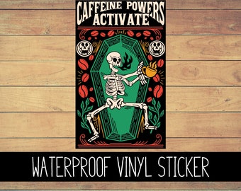 Caffeine Powers Activate Vinyl Waterproof Sticker, Yeti Decal, Creepy Decal, Car Decal, Laptop Decal, Window Decal, Custom Decal, Funny