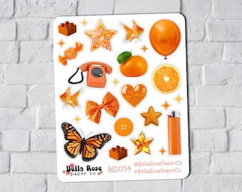 Orange Aesthetic Ephemera Stickers, Journal Stickers, Junk Journal MD054