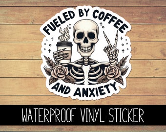 Coffee & Anxiety Vinyl Waterproof Sticker, Yeti Decal, Creepy Decal, Car Decal, Laptop Decal, Window Decal, Custom Decal, Funny Decal