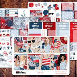 4th Of July Planner Sticker Kit, for use in Erin Condren Life Planners, Happy Planner Sticker, Patriotic USA Weekly Sticker Kit SP709
