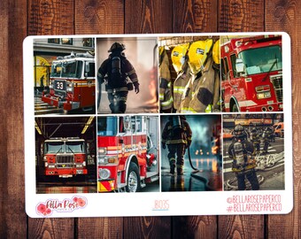 Firefighter Full Boxes, for use in Erin Condren Life Planners, Happy Planner Stickers Just Boxes, Fireman First Responder Stickers JB035