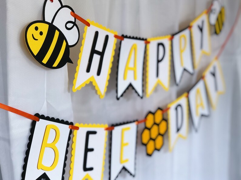 Happy Bee Day Banner Bee Birthday Banner Bee Birthday | Etsy