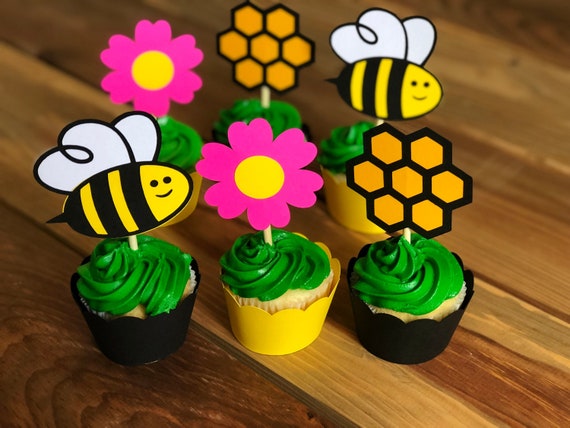Bee Cupcake Toppers Bee Birthday Decorations 1st Bee Day Etsy