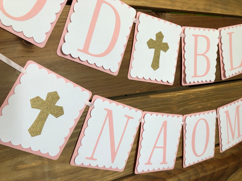 Pink Baby Girl Baptism Banner God Bless Garland Etsy