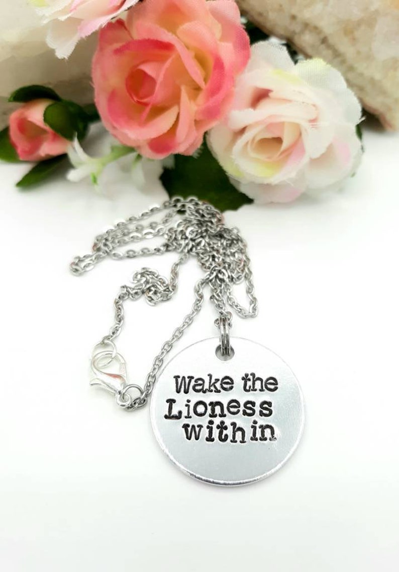 Wake the Lioness Within Necklace~Rasta~Lioness Jewelry~Empress~Metal Stamped by Hand~Made with Love~The Grateful Kind Shop