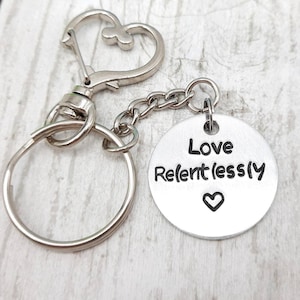 Love Relentlessly Keychain~Loving Kindness Key Ring~Spread Love Gift~Twiddle~Mihali~Metal Stamped Handmade Keychain~Made with Love